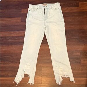 7 For All Mankind Cream Frayed Ankle Jeans